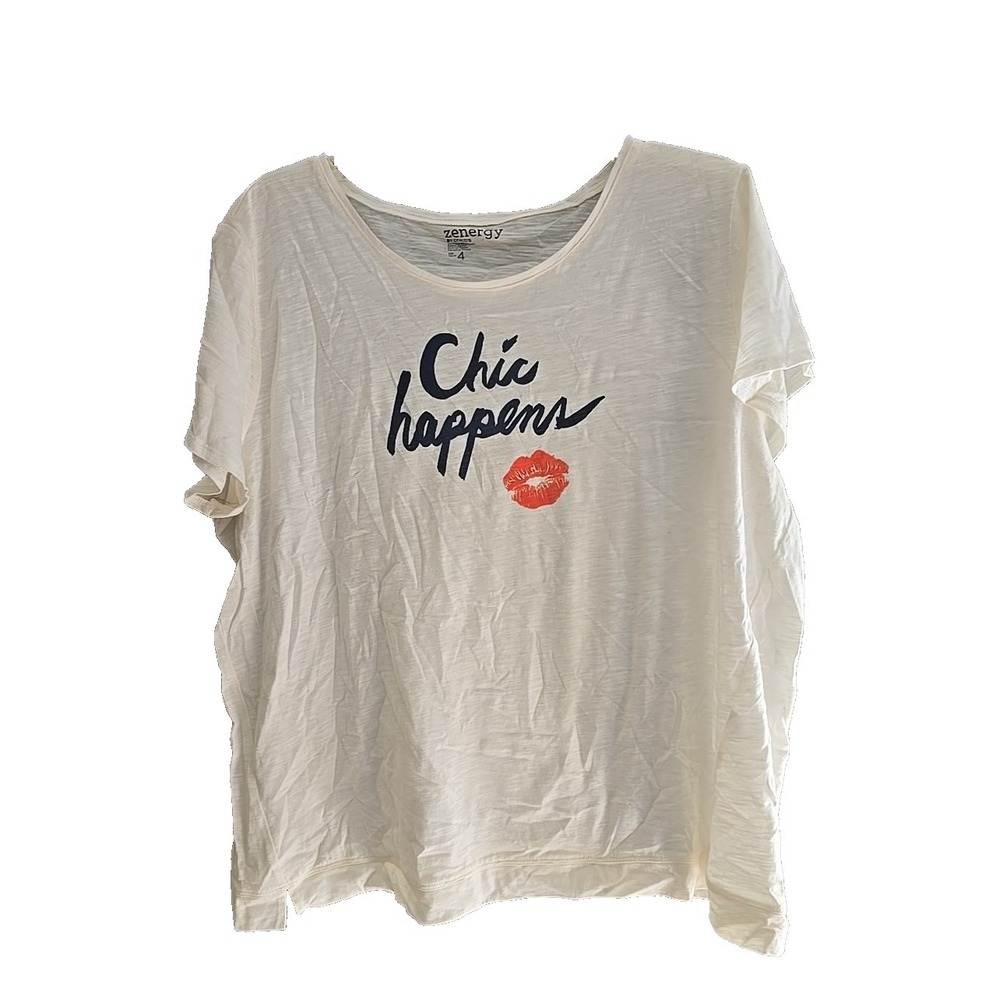 Zenergy by Chico's Beige Chic Happens Crew Neck Short Sleeve Top Womans Size XXL